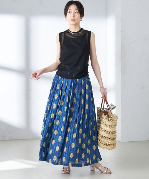 【SHIPS別注】UHURU:〈手洗い可能〉プリント ロング ギャザー スカート UHURU ラメ糸