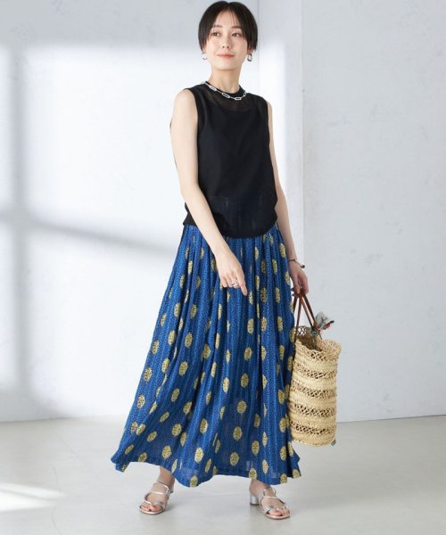 【SHIPS別注】UHURU:〈手洗い可能〉プリント ロング ギャザー スカート UHURU ラメ糸