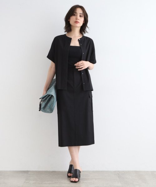 【UVケア／接触冷感／SETUP可能】麻混ストレッチ タックブラウス 