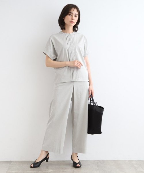 【UVケア／接触冷感／SETUP可能】麻混ストレッチ タックブラウス 