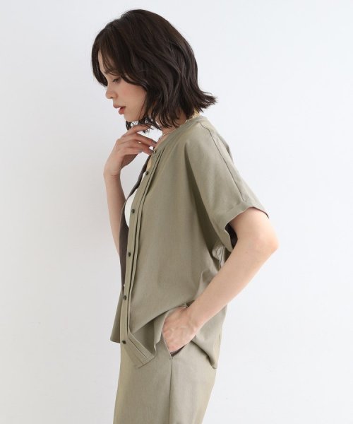 【UVケア／接触冷感／SETUP可能】麻混ストレッチ タックブラウス 