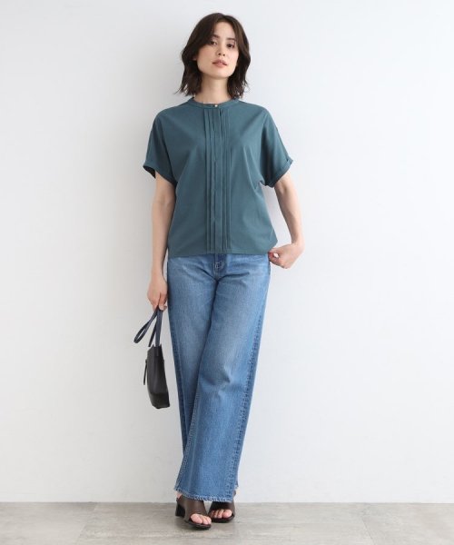 【UVケア／接触冷感／SETUP可能】麻混ストレッチ タックブラウス 