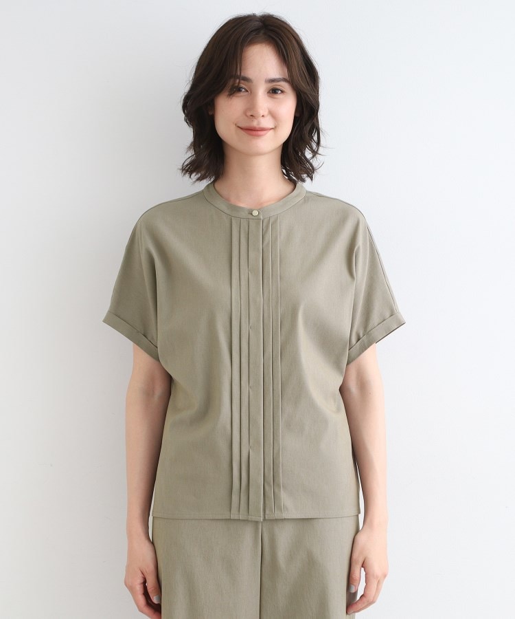 UVケア／接触冷感／SETUP可能】麻混ストレッチ タックブラウス シャツ