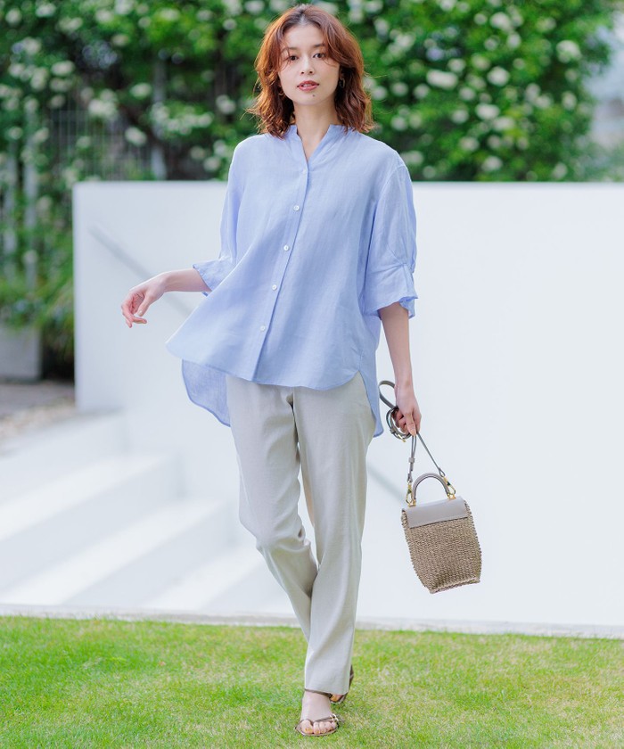 洗える】LIBECOリネン デザインスリーブ ブラウス(506179752)｜阪急