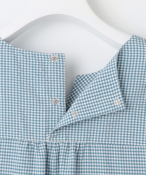 【洗える】アセVis ギンガム ボリュームスリーブ ブラウス 大きいサイズ 小さいサイズ