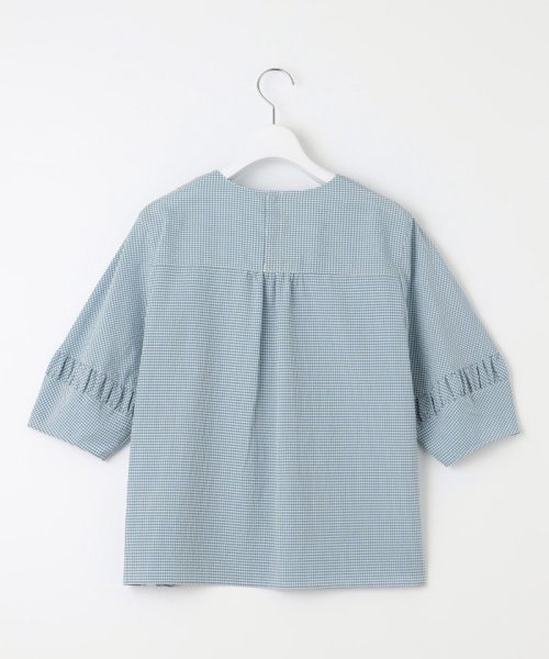 【洗える】アセVis ギンガム ボリュームスリーブ ブラウス 大きいサイズ 小さいサイズ