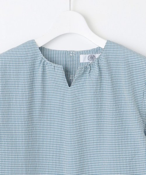 【洗える】アセVis ギンガム ボリュームスリーブ ブラウス 大きいサイズ 小さいサイズ