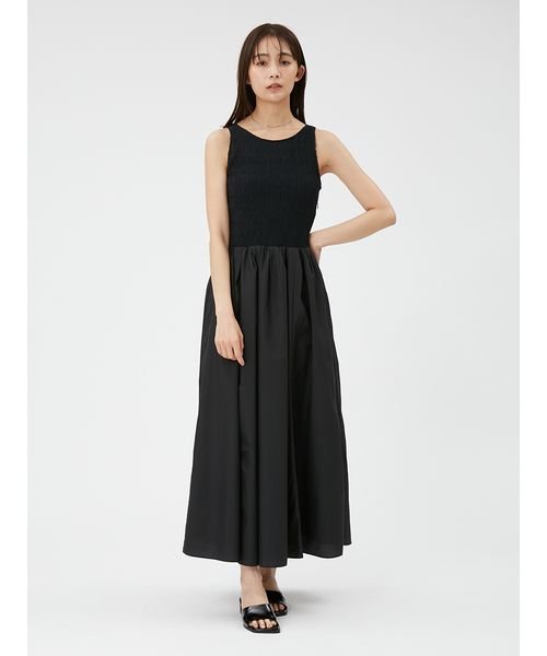 バックリボンカットコンビワンピース ベルテッド クレープ キャップスリーブ ドレス W1638610368(12650円)