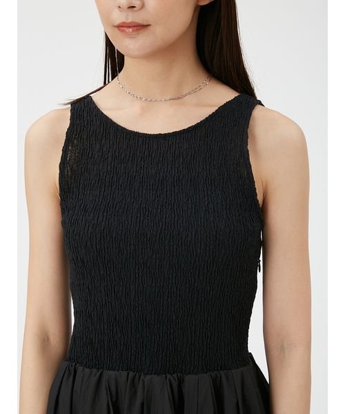 バックリボンカットコンビワンピース ベルテッド クレープ キャップスリーブ ドレス W1638610368(12650円)