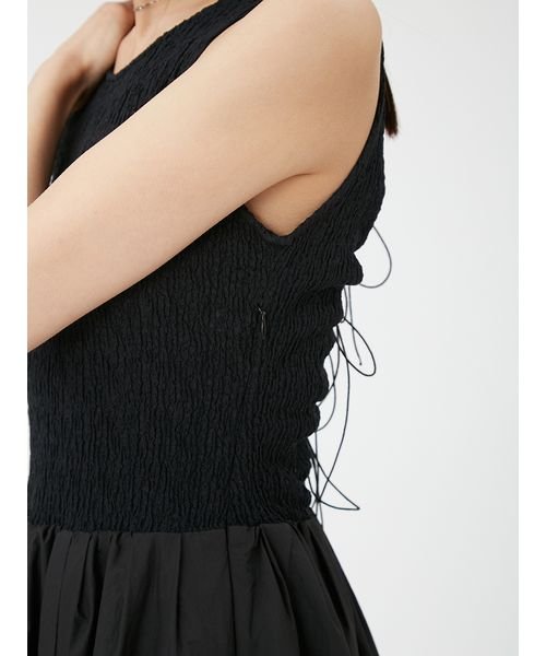 バックリボンカットコンビワンピース ベルテッド クレープ キャップスリーブ ドレス W1638610368(12650円)