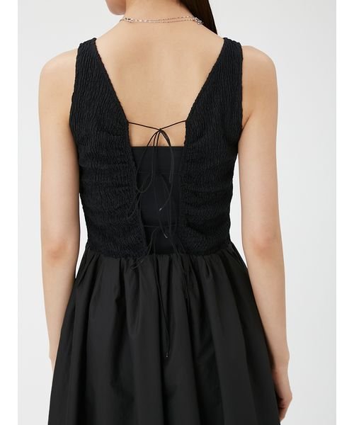 バックリボンカットコンビワンピース ベルテッド クレープ キャップスリーブ ドレス W1638610368(12650円)