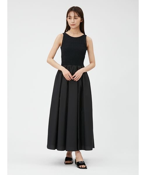 バックリボンカットコンビワンピース ベルテッド クレープ キャップスリーブ ドレス W1638610368(12650円)