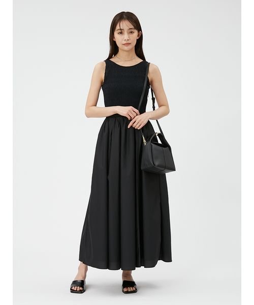 バックリボンカットコンビワンピース ベルテッド クレープ キャップスリーブ ドレス W1638610368(12650円)