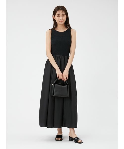 バックリボンカットコンビワンピース ベルテッド クレープ キャップスリーブ ドレス W1638610368(12650円)