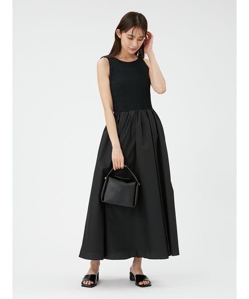 バックリボンカットコンビワンピース ベルテッド クレープ キャップスリーブ ドレス W1638610368(12650円)