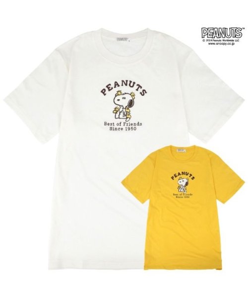  PEANUTS( ピーナッツ)/スヌーピー Tシャツ 半袖 刺繍 ウッドストック トップス SNOOPY PEANUTS レモン LL/img01