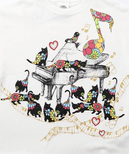 ScoLar(スカラー)/Re:ネコとピアノのラメプリントTシャツ/img07