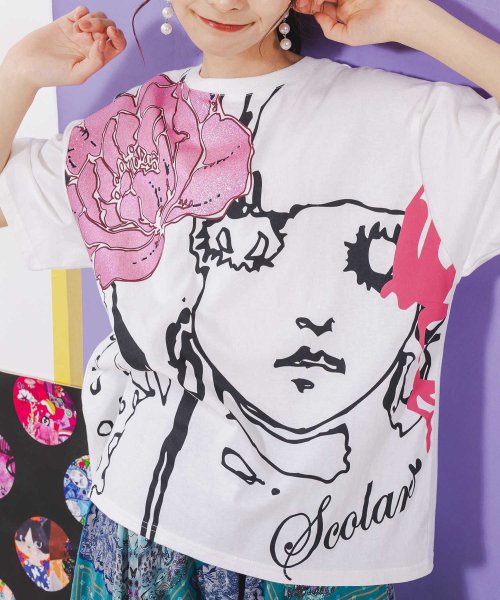ScoLar(スカラー)/Re:花飾りをした女の子 ラメプリントTシャツ/img05