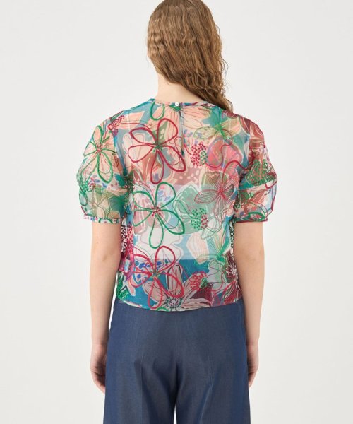 【WEB先行予約】ビーチガーデンプリント ランタンスリーブブラウス 