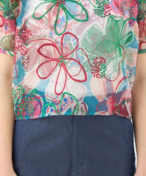 【WEB先行予約】ビーチガーデンプリント ランタンスリーブブラウス 