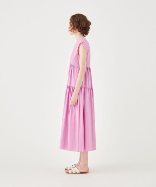 リネンコットンムーブ フレンチスリーブティアードワンピース 