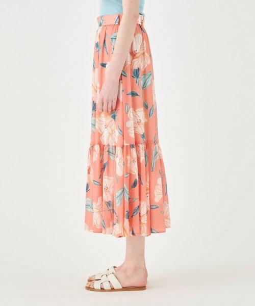 バチックフラワープリント ボリュームティアードスカート 