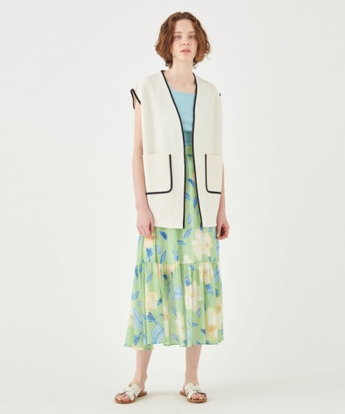 バチックフラワープリント ボリュームティアードスカート 