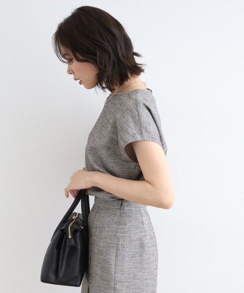 【洗える／日本製／SETUP可能】サマーツィード コンパクトブラウス 