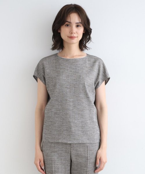 【洗える／日本製／SETUP可能】サマーツィード コンパクトブラウス 