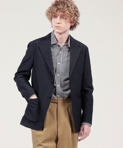 シルクコットンシアサッカー シングルブレステッド3Bジャケット 