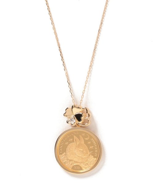 ＜幸せのうさぎと四つ葉のクローバー金貨＞　純金コイン宝飾ペンダント 仕様 サイズ