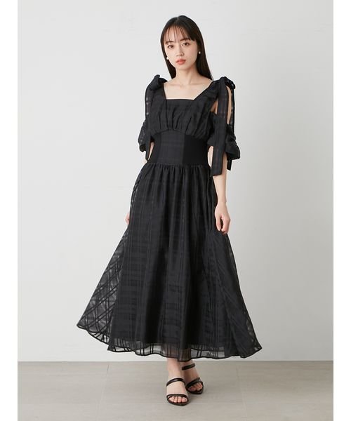 リボンショルダーウエストリブワンピース 予めご了承ください