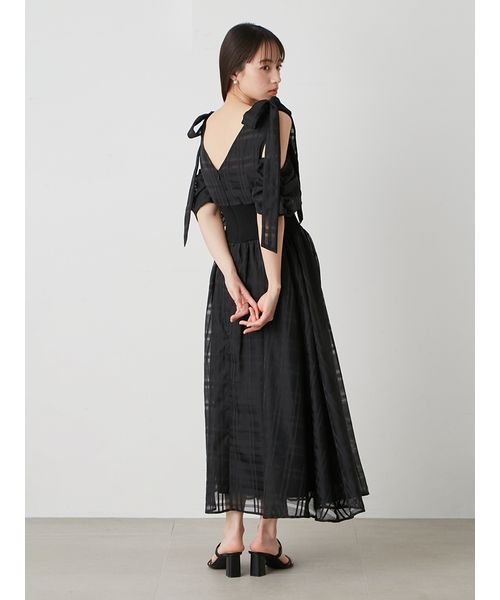 リボンショルダーウエストリブワンピース 予めご了承ください