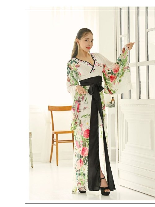 キャバドレス 和柄 着物ドレス 白 花魁 和柄ドレス キャバクラ 和装 コスプレ ハロウィン 花魁コスプレ 大きいサイズ 流遊 