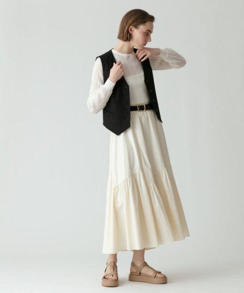 バイヤス切替ギャザースカート 手洗い可能です フィッティングモデル 詳細画像 165cm B73 W61 H85　着用サイズ：02