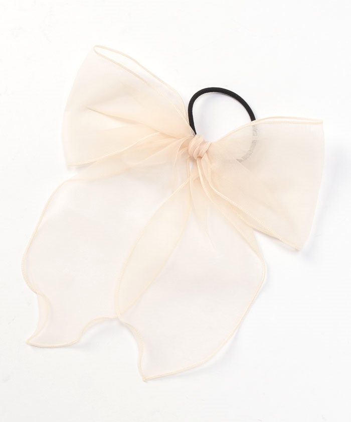 確認ゆれるヘアリボン ヘアゴム ロングリボン354ゴールドムーン水色