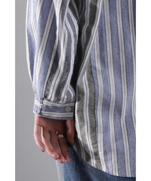 マルチカラーストライプ パネルフリルシャツ 