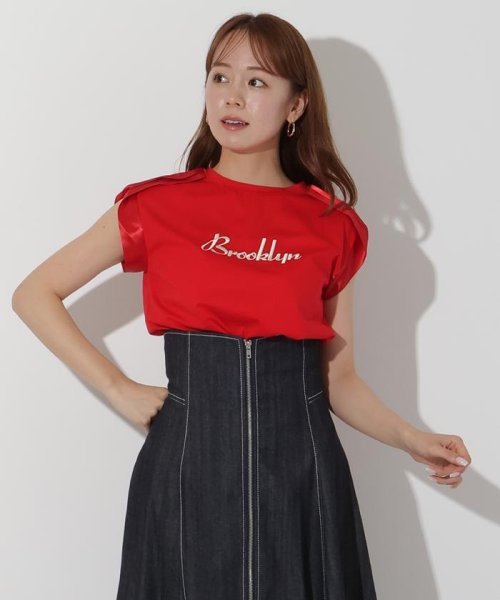 And Couture(アンドクチュール)/ロゴ刺しゅう肩サテンテープTシャツ/img46