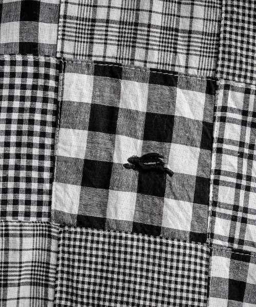 Rocky Monroe(ロッキーモンロー)/チェックシャツ 半袖 パッチワーク ボタンダウン メンズ レディース ビッグシルエット オーバーサイズ リラックス 刺繍 ワンポイト ラビット カラフル ストリ/img18