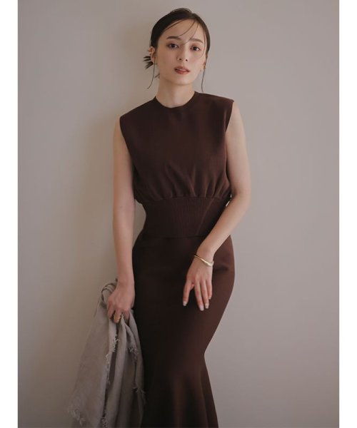 ウエストリブクロップドニットセットアップ 着丈 スカート トップス ポリエステル50% レーヨン33% バスト 肩幅 ウエスト ヒップ 89cm