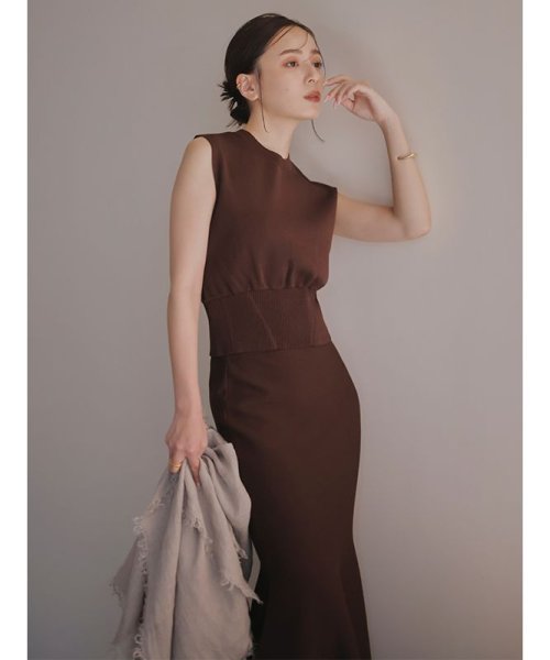 ウエストリブクロップドニットセットアップ 着丈 スカート トップス ポリエステル50% レーヨン33% バスト 肩幅 ウエスト ヒップ 89cm