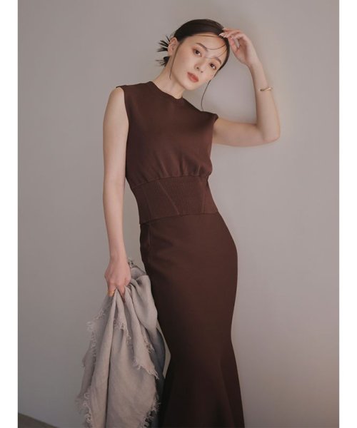 ウエストリブクロップドニットセットアップ 着丈 スカート トップス ポリエステル50% レーヨン33% バスト 肩幅 ウエスト ヒップ 89cm