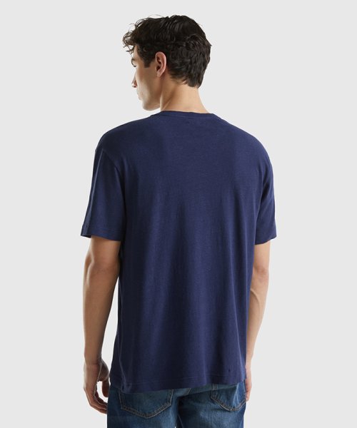 BENETTON (mens)(ベネトン（メンズ）)/リネンクルーネックフロントプリント半袖Tシャツ・カットソー/img01