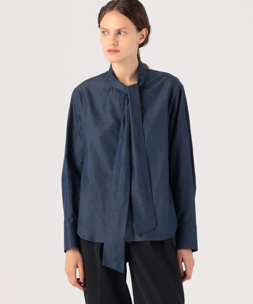 ライトシャンブレー ボウタイブラウス 