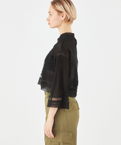 チュールエンブロイダリー クロップドブラウス 
