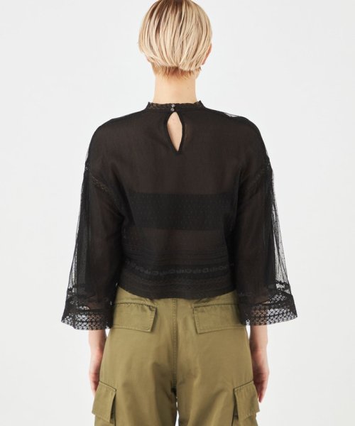 チュールエンブロイダリー クロップドブラウス 