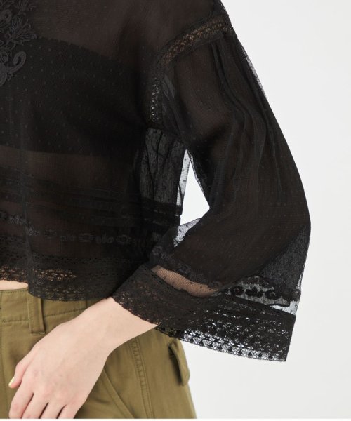 チュールエンブロイダリー クロップドブラウス 