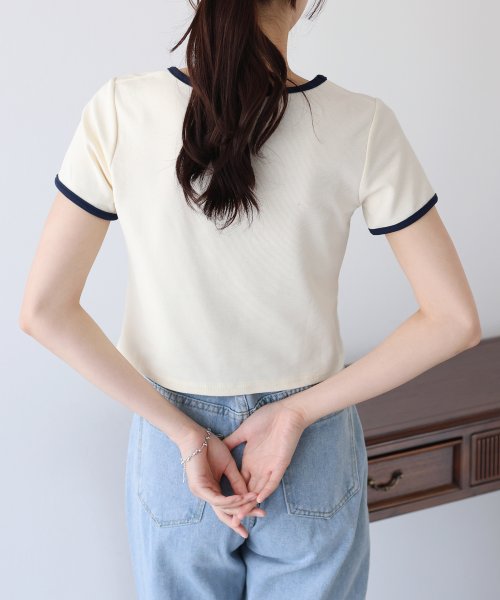 BLUEEAST(ブルーイースト)/リボン刺繍リンガーTシャツ/img02