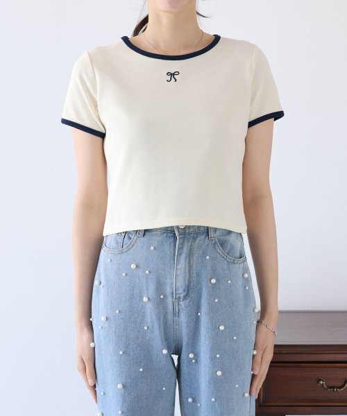 BLUEEAST(ブルーイースト)/リボン刺繍リンガーTシャツ/img12