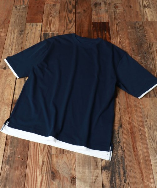 marukawa shonan(marukawa shonan)/接触冷感 フェイクレイヤードTシャツ 重ね着風 カットソー メンズ トップス シンプル 無地 夏 クールTシャツ 半袖/img02